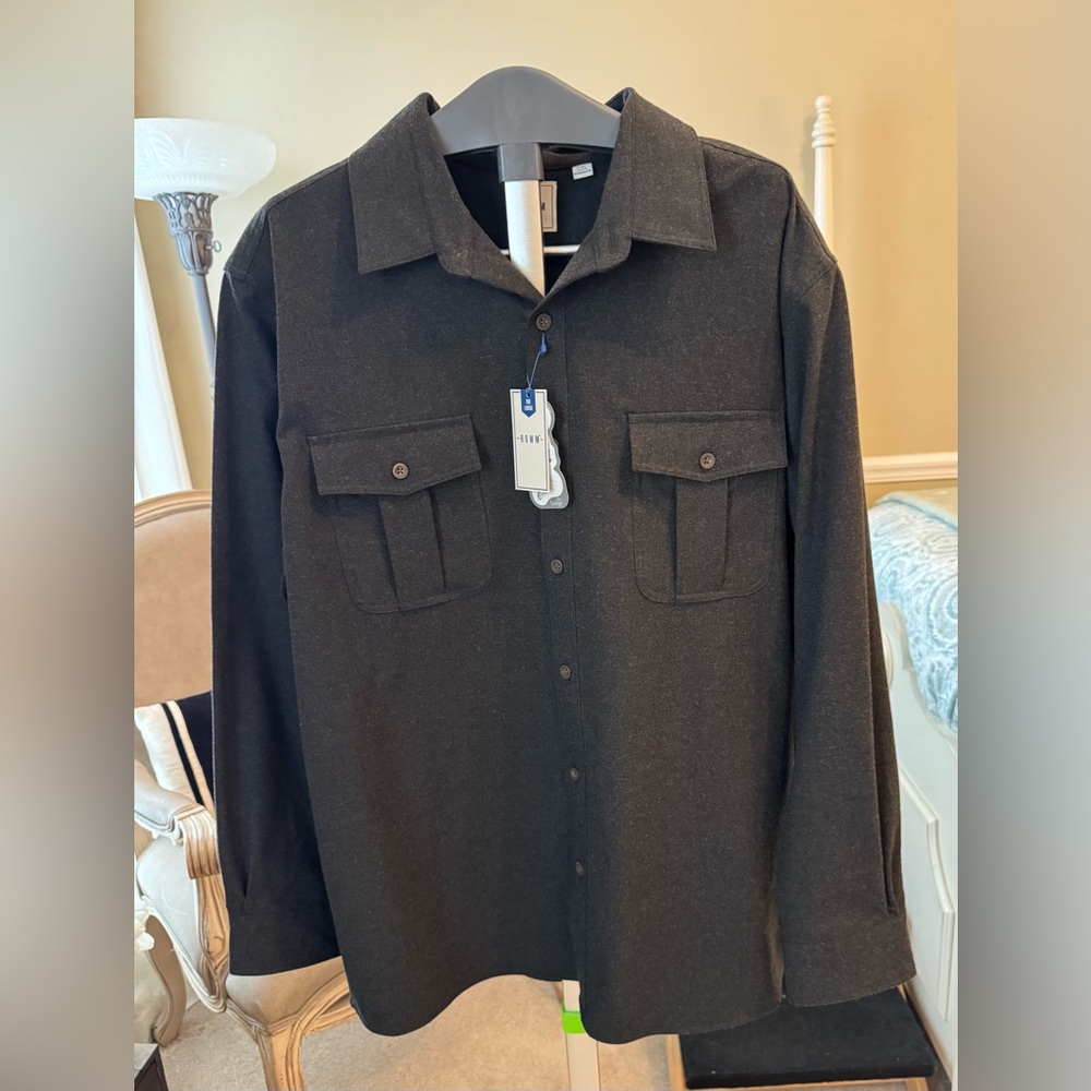 Men’s ROWM Charcoal Button-Up Shirt, NWTS, XXL